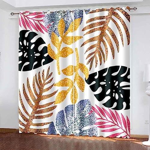2-Teiliges Set Digital Bedruckte Verdunkelungsvorhänge Für Schlafzimmer, Wohnzimmer, Esszimmer, Kinder, Jugendzimmer, Fenster Vorhänge 140 B X 160 H cm Abstrakte Pflanzenblätter-0U6Q9N9Q