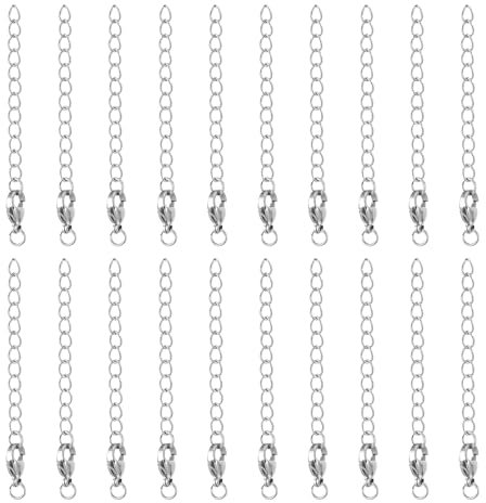 20 Pcs Bracelet Extension Chain Necklace Extenders 2.4 Inch Stainless Steel Chain Extender with Lobster Claw Clasps Silver Jewelry Chain Extension for Choker Anklet Necklaces DIY Jewelry Crafts Making