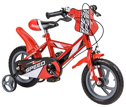 Baroni Toys Rotes Kinderfahrrad mit Stützrädern, Sportfahrrad für Kinder aus Stahl, Kinderfahrrad für Kinder von 4 bis 7 Jahren, Größe 12, 14 Zoll und 16 Zoll