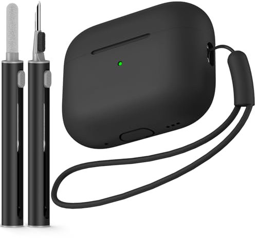 Inesore Compatible with Airpods Pro 2 Case Cover,Silicone Shockproof Protective Case for Apple Airpods Pro 2nd Generation with Cleaner Pen and Silicone Lanyard, Business Style for Men, Women, Black