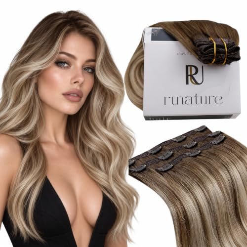 RUNATURE Echthaar Extensions Clip Balayage Braun Blond 50cm 3pcs 60g #3/8/22