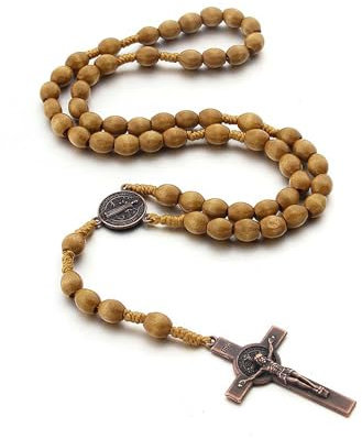 YUGUOLAN Rosenkranz Kette, Jesus Kreuz Kette, Rosenkranz Katholisch, Jesus Kette, Jesus Kreuz, Gebetskette, Rosary Necklace, Für Katholische Christen Religiöse Kommunion, Messe, Bibel (Hellbraun)