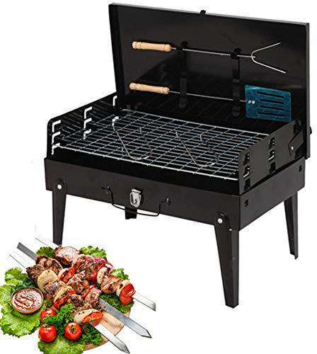 Tragbarer BBQ-Grill Holzkohlegrill für Camping Klappbarer BBQ Minigrill Balkongrill für 4-6 Personen für BBQ, Garten, Picknick, Camping 44 x 27 x 47 cm, Schwarz,Standard