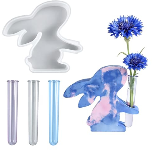 Voyyphixa Vase Resin Mould Silicone for Plant Propagation Station, Rabbit Vase Epoxy Resin Mould with 3 Test Tubes, for Hydroponic Plant, Flower Bud, Home Garden Décor