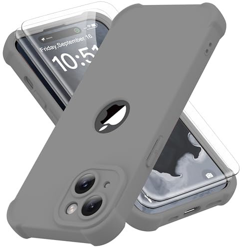 ORETECH for iPhone 15 Case 6.1 inch, with [2 Pack Screen Protector] [Camera Lens Guard] [15FT Military Grade Drop Test] 360° Shockproof Slim Fit Design Rubber Bumper Phone Cover - Space Grey