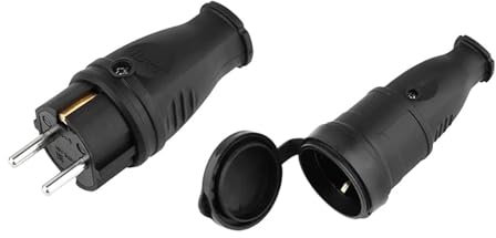 Schukostecker und Schukokupplung, Schutzkontaktstecker, 1er Pack Schutzkontakt Set mit Knickschutz, Kann für 0.5-3cm² Kabel, IP44, 250V, 16A