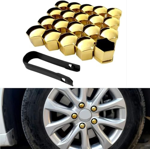 WSYLJX 20 Stücke Auto Radschraubenkappen für Seat Ateca Leon Ibiza Alhambra Arosa Corboda Toledo, Anti-Staub Radmutterkappe Sechskant Nabe Schraube Kappen Dekoration Zubehör,Yellow-19mm
