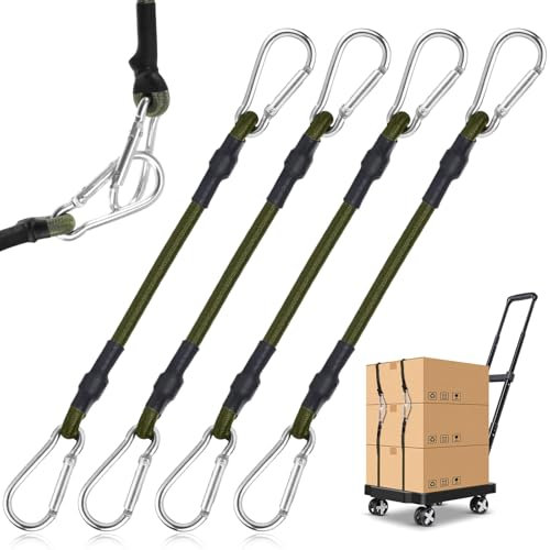 4 Stück Spanngummi mit Karabiner, Expander mit Karabinerhaken 30cm, Extra Stark Gummispanner für Sonnensegel, Tarps, Garten, Fahrrad, Auto, Ladung
