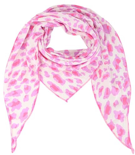 Damen Musselin Halstuch Made in Italy mit Leo Love Happy– Leichtes Dreieckstuch für Frühling & Sommer, Baumwolle, ca.195x85 cm (Camo Leo Flieder)
