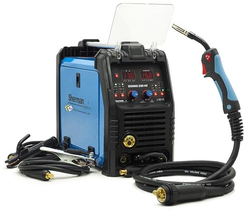 MIG MAG Sherman DIGIMIG 200 HIT - Saldatrice Inverter 230 V - Filo di riempimento saldatrice senza gas - Saldatrice manuale con pistola a spool per alluminio e acciaio