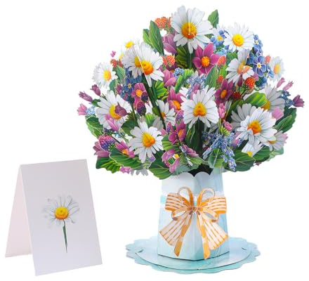 Pop Up Paper Flowers Greeting Card, 3D Daisy Bouquet, Birthday Gifts for Mum Grandma Wife Daughter Girlfriend Sister