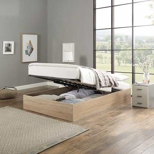 Home Treats Pine Double Wooden Ottoman Bed Frame | Bed with Storage Wood 4ft6 Double | Lift Up Under Bed Storage (No Mattress, 1)