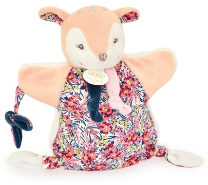 DOUDOU ET COMPAGNIE - BOH'AIME FAON Kuscheltier Handpuppe - Weiches Plüschtier in Rehform - Blumendesign - Ideal für Krabbelspiele & Interaktionen - Ab der Geburt - DC4225
