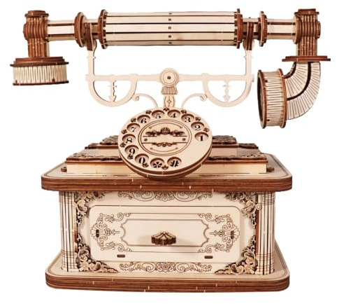 Puzzle 3D in Legno Telefono Retrò per Adulti Kit Fai da te Vintage Nessuna Colla Puzzle Meccanico Creativo Regalo Uomo Donn