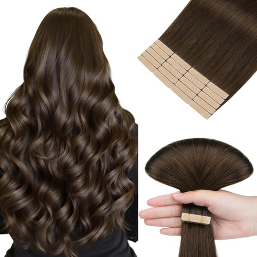 hotbanana Tape in Extensions Echthaar 60cm | Remy Hair Invisible Schokoladenbraun Haarverlängerungen Echthaar Tapes 20PCS 50g