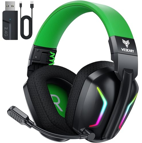 WESEARY WG1 Casque Gaming sans Fil, 2,4 GHz Casque Bluetooth sans Fil avec Micro pour PS5, PS4, PC, Switch, Mac, Mobile, Casque Gaming Pliable avec Son Stéréo et Éclairage LED, Batterie de 50h
