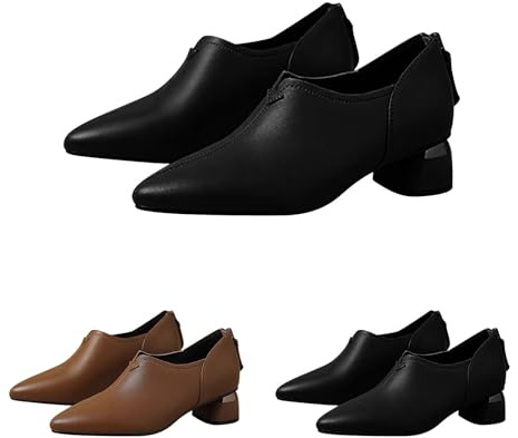Stivaletti da donna foderati eleganti con tacco corto, scarpe basse, per il tempo libero, stivali bassi, stivali occidentali, in pelle scamosciata, comodi e a punta, semplici stivali neri, Nero , 37