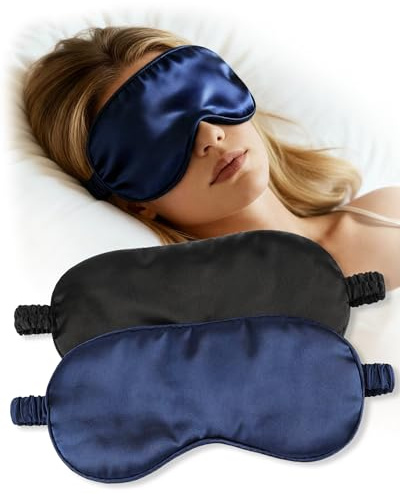 lulir Mascherina per Dormire, 2 Pezzi Maschera per Dormire in Seta Morbida