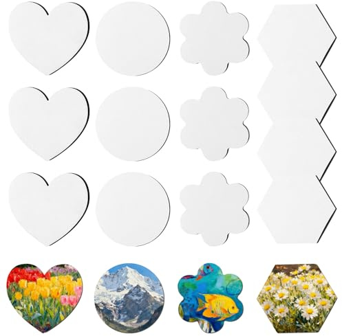 13 Pcs DIY Magnetic Mini Canvas Heart Round Flower Hexagon for Painting | Cotton stretched canvases for acrylic, oil and watercolor art projects