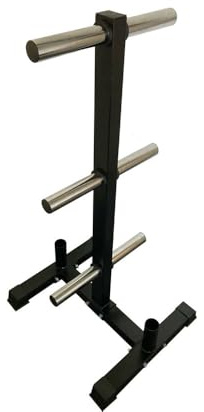 FXR Sports Weight Plate Tree and Bar Stand, Steel Frame, Black, Olympic Weight Storage Rack, 50x59x95cm, 11kg, 2 Barbell Holders, 250kg Capacity