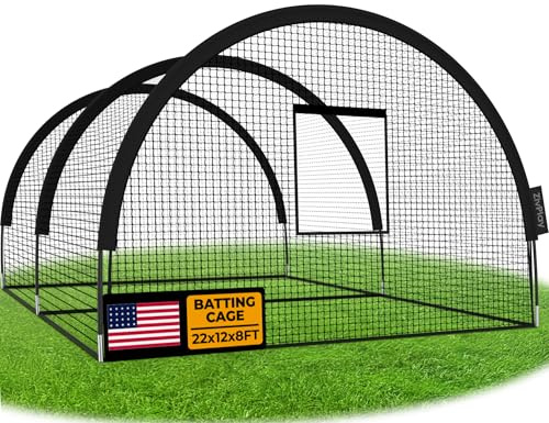 Baseball Batting Cage Net Batting Cages for Backyard 22ftx12ftx8ft Portable Baseball and Softball Batting Cages with Pitching Machine Hole and Detachable Door for Hitting Practice