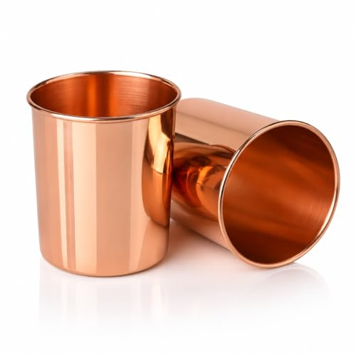SHYAMVUN Pure Copper Cups 300ml Pack of 2 | Ayurveda Water Glass Tumblers | Handcrafted Copper Drinking Glass for Daily Use | Traditional Copper Utensils for Home Kitchen