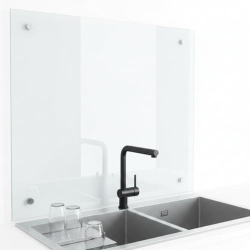 Mucola Küchenrückwand Glas Spritzschutz 6 mm ESG Sicherheitsglas 80x55 cm | Alternative zum Fliesenspiegel, transparent und gehärtet, schlagfest, temperaturbeständig, pflegeleicht, inkl. Wandhalterung