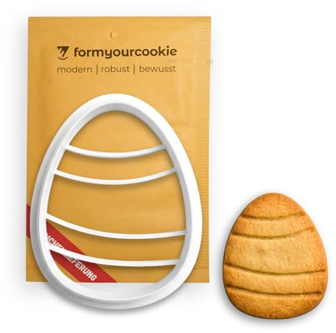 formyourcookie Keksausstecher Osterei 2in1 mit Stempel verziert mit Streifenmuster, 5 x 4 cm, spülmaschinenfest, nachhaltig, für Plätzchen Fondant Marzipan