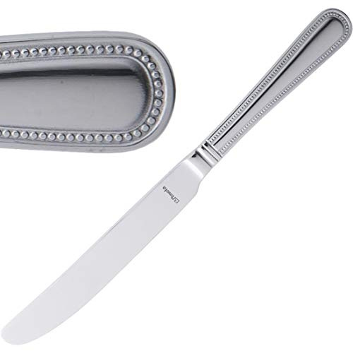 Amefa GD950 Bead Table Knife (Pack of 12) | Mirror-finished cutlery with a decorative bordered handle, dishwasher safe for quick cleanups in commercial kitchens.