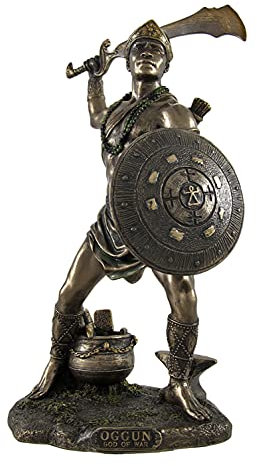 Statue Kriegsgott Oggun, Jagd-Motiv, bronzefarben