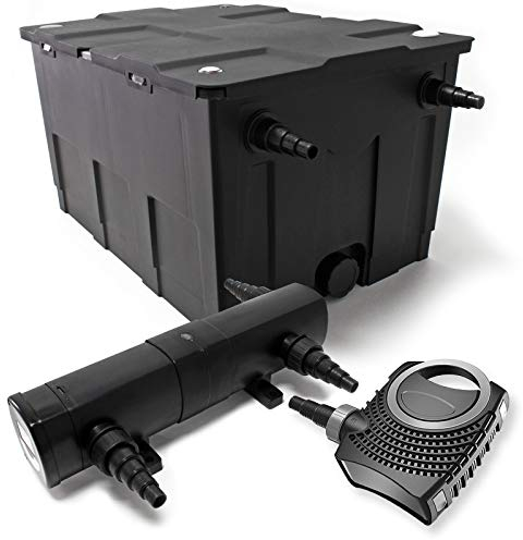 Wiltec Komplettset: CBF-550 Teichfilter bis 60000 L Teichfilteranlage als Durchlauffilter, NEO10000 SuperECO Teichpumpe 10000l/h 80W, CUV-224 Teichklärer UVC Klärer mit 24W, 25m Teichschlauch 25 mm