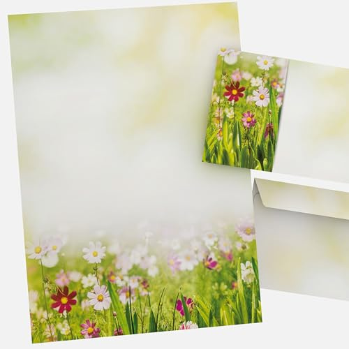 Motivpapier-Set 50-tlg Sommerwiese - 25 Blatt + 25 Kuverts Briefpapier DIN A4 für Inkjet/Laser/Kopierer/Handbeschriftung