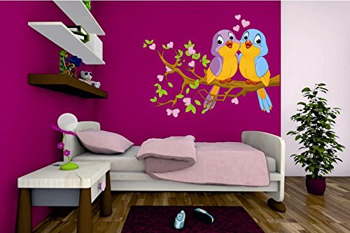 U24 Wandtattoo 2 verliebte Vögel auf Ast Wandsticker 140 x 105 cm Aufkleber