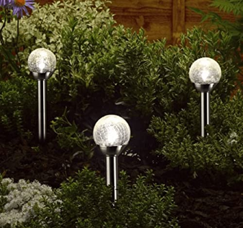 Stainless Steel Glow Orb Stake LED Light with Crackle Glass Top