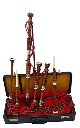 Schottischer Great Highland Dudelsack Komplettes Set Silberhalterungen / Dudelsack Palisander Natur mit Hartschalenkoffer