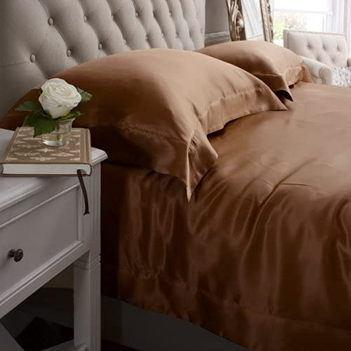 Jasmine Silk 100% 19 Momme Charmeuse Silk Pillowcase Oxford Style 50 cm x 75 cm + 7cm Border Envelope Closure RRP £45 (Chocolate)