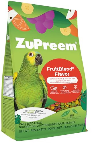 ZuPreem FruitBlend Bird Pellets, Daily Bird Food for Amazon, Cockatoo, Macaw, Core Nutrition for Large Birds, Made in USA, Pellets for Large Birds, Macaw Food (L, 3.5 lbs)
