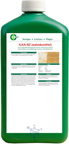 ILKA® - SZ (salzsäurefrei) Zementschleierentferner Konz. | 1ltr | Reinigungsmittel gegen Zementschleier, Ausblühungen und Rost | Kalkreiniger für Beton und Klinker | farblos
