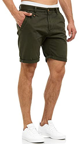 Indicode Herren Cuba Chino Shorts mit 5 Taschen aus Baumwollgemisch | Bermuda Sommershorts für Männer Grün Army, XXL