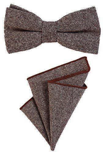 DonDon Herren Fliege 12 x 6 cm gebunden längenverstellbar und Einstecktuch 23 x 23 cm farblich passend aus Baumwolle braun beige
