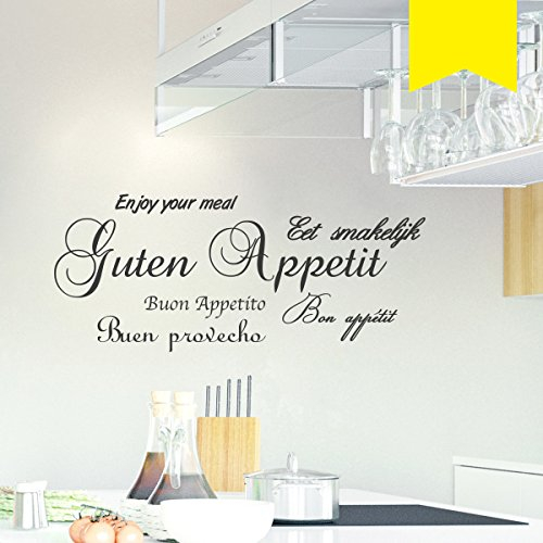 WANDKINGS Wandtattoo - Guten Appetit auf 6 unterschiedlichen Sprachen - 150 x 65 cm - Schwefelgelb - Wähle aus 5 Größen & 35 Farben