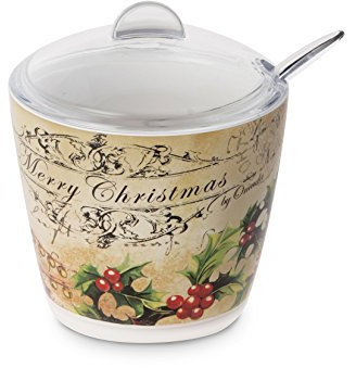 Omada Design Zuckerdose aus Kunststoff mit Löffel und Deckel, Zuckerdose von 0,25 L (100gr Zucker), Made in Italy, Stapelbar und Spülmaschinenfest, Linea Plexart, Xmas Eve