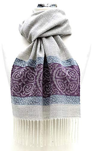 Calzeat of Scotland Arctic Grey Celtic Border Jacquard Wool Scarf