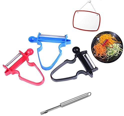 Magic Peeler Slicer Multifunction Magic Trio Peeler Slicer Shredder Vegetable Fruit Potato Cutter Kitchen Tools with Free Cherry Pitter Olive Fruit Core Remover (C2)