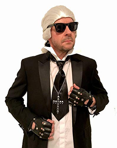 Karl Kostüm Zubehör Set oder Einzelteile Perücke Krawatte Brille Stehkragen Handschuhe, Variante:Set 1