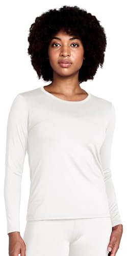 LAPASA Pacco da 2 o 1 Maglia Termica Donna Manica Lunga Fodera in Micro Pile - Pigiama Abbigliamento Intimo Canottiera Calda Elastica Traspirante Sportiva Bianco(Caldo) XL