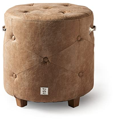 Rivièra Maison - Eleganter Fußhocker in C19 - Camel, P30 - Pellini Leder, Höhe 46 cm