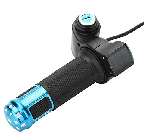 Dilwe Gasgriff, E-Scooter Drehgasgriff Gasgriff mit Anzeige Power Schlüssel für Motorräder und Elektrische Fahrrad(Blau)