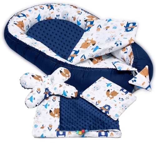 PaLulli 3-TLG Baby Ausstattung-Set Kuschelnest Babynest 95x55cm Baby-Matratze Kuscheldecke Babybett 100% Baumwolle Hypoallergisch Für 0-8 Monate