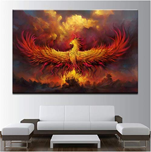 Jwqing Home Dekorative HD Gedruckt Poster Leinwand Malerei Bild Feuer Phoenix Wandkunst Für Wohnzimmer (60x100 cm Kein Rahmen)
